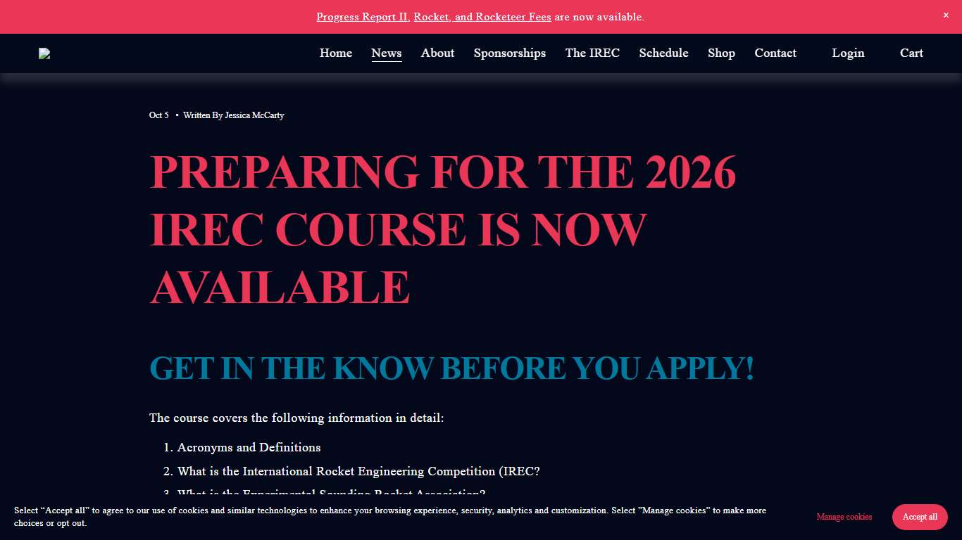 Preparing for the 2026 IREC Course is now available — Experimental Sounding Rocket Association