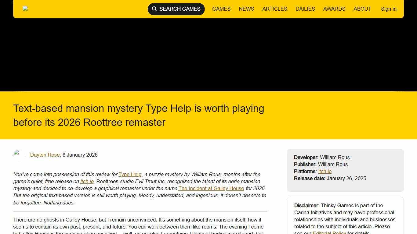 Text-based mansion mystery Type Help is worth playing before its 2026 Roottree remaster · Thinky Games
